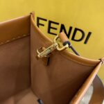Fendi Medium Shine Tote – Elegant Amber Leather with Signature Logo Accents