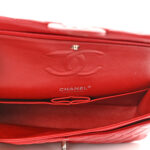Caviar Quilted Medium Double Flap Red Silver Accessories