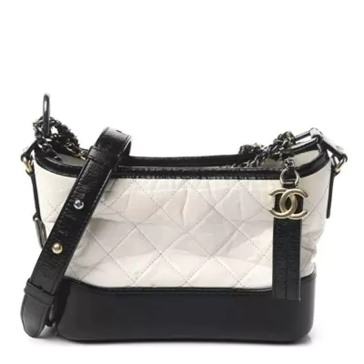 CHANEL Aged Calfskin Quilted Small Gabrielle Hobo Black White 1