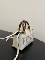 Fendi Mini ByTheWay Bag – Smooth Calfskin, Elegant White with Tortoise Handle